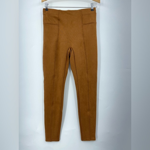Spanx M Faux Suede Leggings Rich Caramel 0307 Brown medium seam soft stretch - Picture 3 of 12